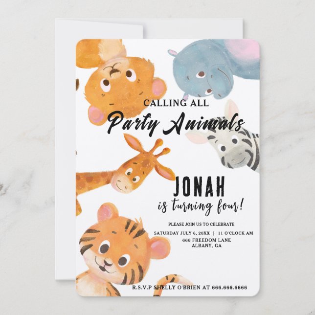 Cool Calling All Party Animals Kids Birthday Party Invitation (Front)