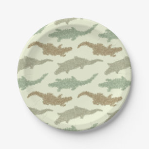 Cool Camo Alligators - seamless pattern.   Paper Plate