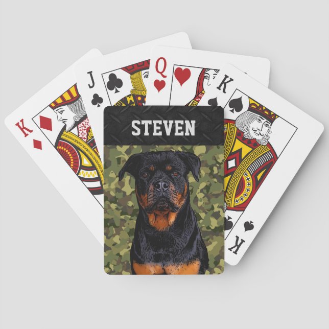 Cool Camo Rottweiler Dog Animal Rugged Name  Playing Cards (Back)