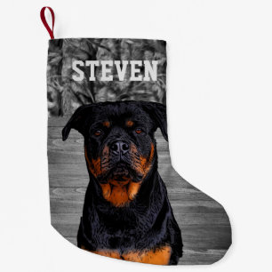 Cool Camo Rottweiler Dog Animal Rugged Name Small Christmas Stocking