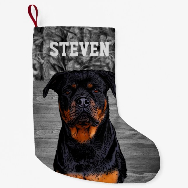 Cool Camo Rottweiler Dog Animal Rugged Name Small Christmas Stocking (Front)