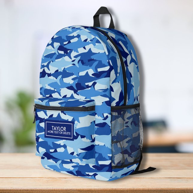 Cool Camo Shark Pattern Personalised Name Text Printed Backpack (Creator Uploaded)