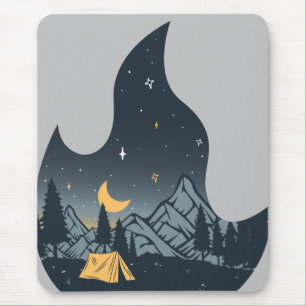 Cool Camping Camper Campfire Under Stars Mountains Mouse Mat