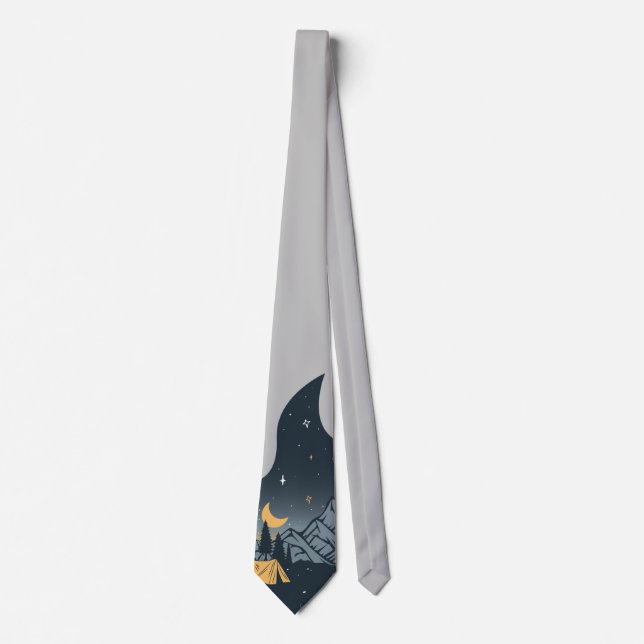Cool Camping Camper Campfire Under Stars Mountains Tie (Front)