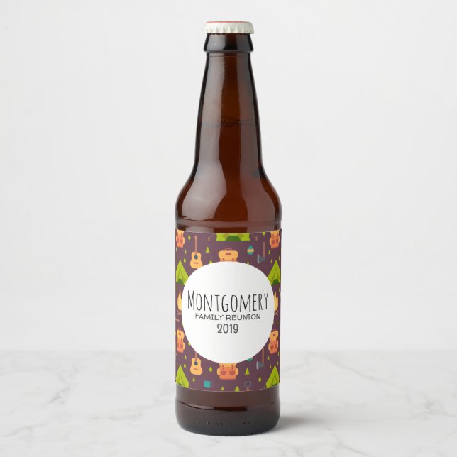 Cool Camping Design Outdoorsy Pattern Beer Bottle Label (Front)