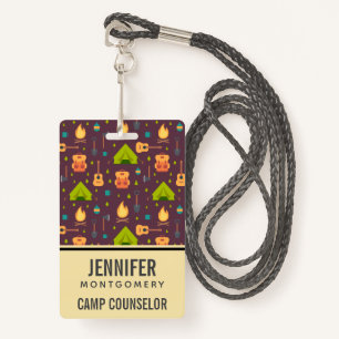 Cool Camping Design Outdoorsy Pattern Professional ID Badge