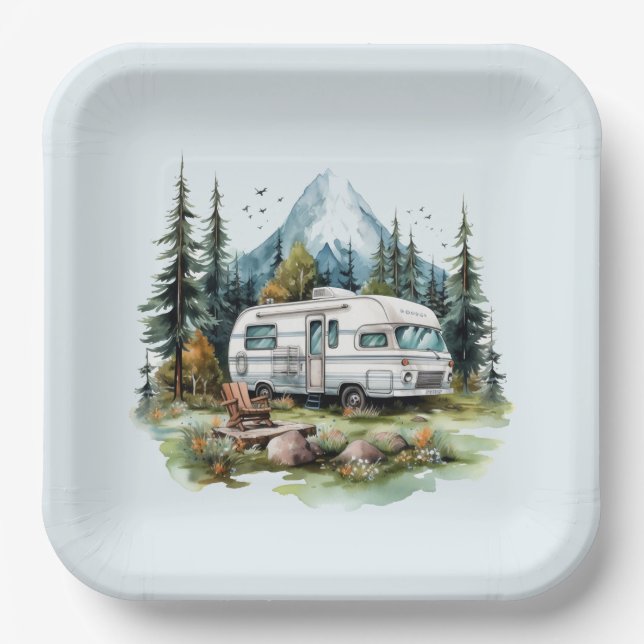 Cool camping lovers party paper plate (Front)