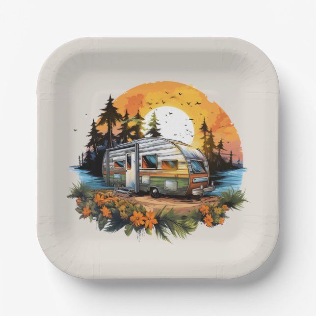 Cool camping lovers party paper plate (Front)