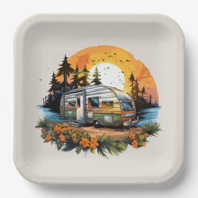 Cool camping lovers party paper plate (Front)