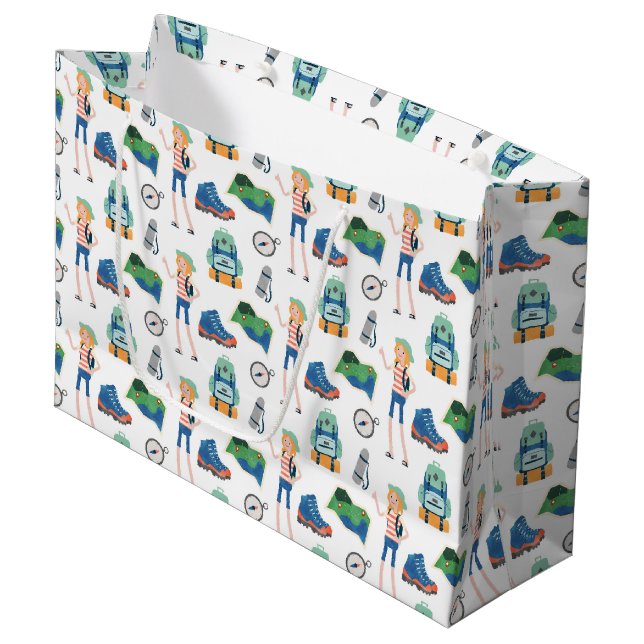 Cool camping party tiled pattern  large gift bag (Front Angled)