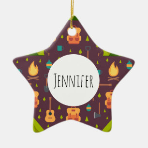 Cool Camping Pattern Outdoorsy Design Ceramic Tree Decoration