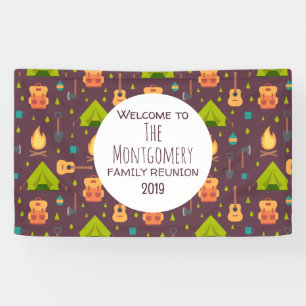 Cool Camping Pattern Outdoorsy Family Reunion Banner