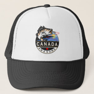 Cool Canada Awesome Outdoors Fishing Crest Trucker Hat