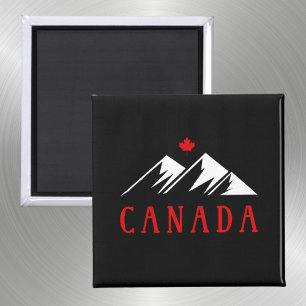 Cool Canada Mountains Canadian Maple Leaf Dark Magnet