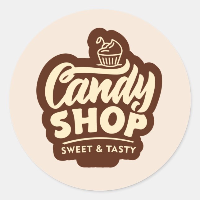 cool candy shop word art classic round sticker (Front)