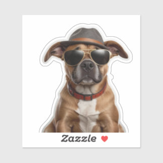 Cool Canine: Dog with Hat and Sunglasses Sticker