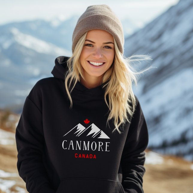 Cool Canmore Canada Mountains Maple Leaf Dark Hoodie (Creator Uploaded)