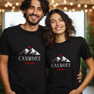 Cool Canmore Canada Mountains Maple Leaf Dark T-Shirt