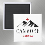 Cool Canmore Canada Mountains Maple Leaf  Magnet<br><div class="desc">Shows two mountain peaks, Canmore and Canada below, and a Canadian maple leaf above. Cool, slick black and red design, both retro and modern at the same time. For people who love to ski and snowboard in Canmore, an attractive winter playground in Alberta's Rocky Mountains, west of Calgary. Awesome souvenir...</div>