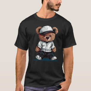 Cool Cap Teddy Bear in Baseball Costume T-Shirt