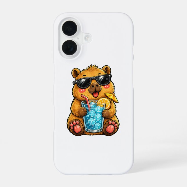 Cool Capybara Drink iPhone 16 Case (Back)