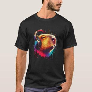 Cool Capybara Headphone Music Art Christmas Birthd T-Shirt