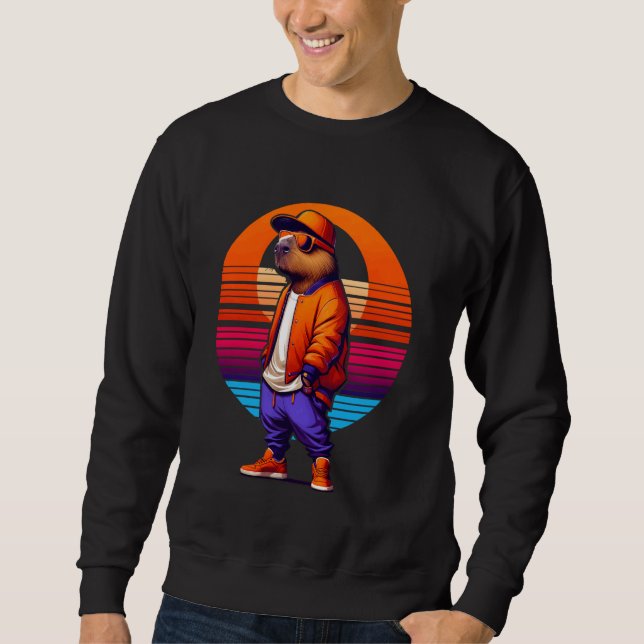 Cool Capybara Modern Urban Style Sunset Retro Art Sweatshirt (Front)