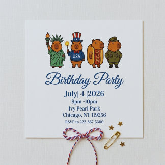 Cool Capybara Patriotic Vintage 4th of July USA Invitation