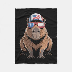Cool Capybara Usa Flag Sungles Independence 4th Of Fleece Blanket