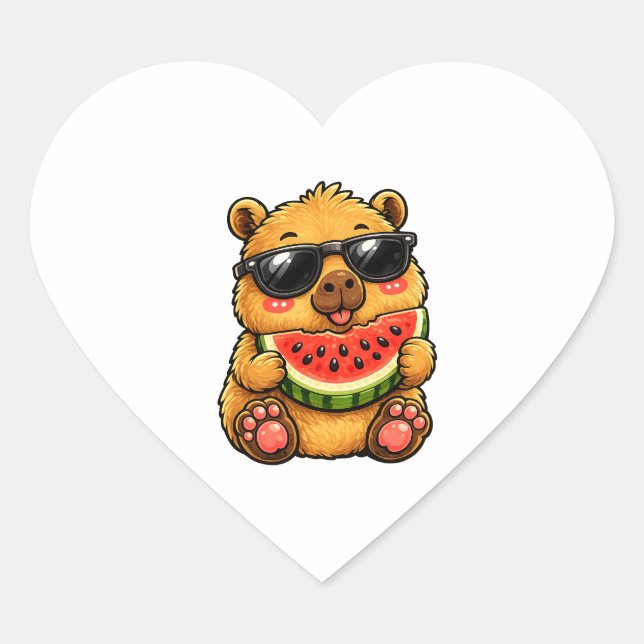 Cool Capybara Watermelon Summer Heart Sticker (Front)