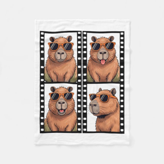 Cool Capybara with Sungles PhotoBooth Funny Fleece Blanket (Front)