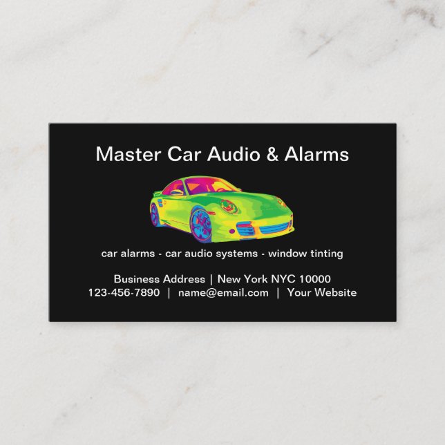 Cool Car Audio And Alarms Business Card (Front)