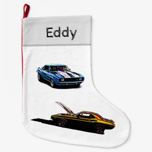 Cool Cars, add name Large Christmas Stocking (Front)