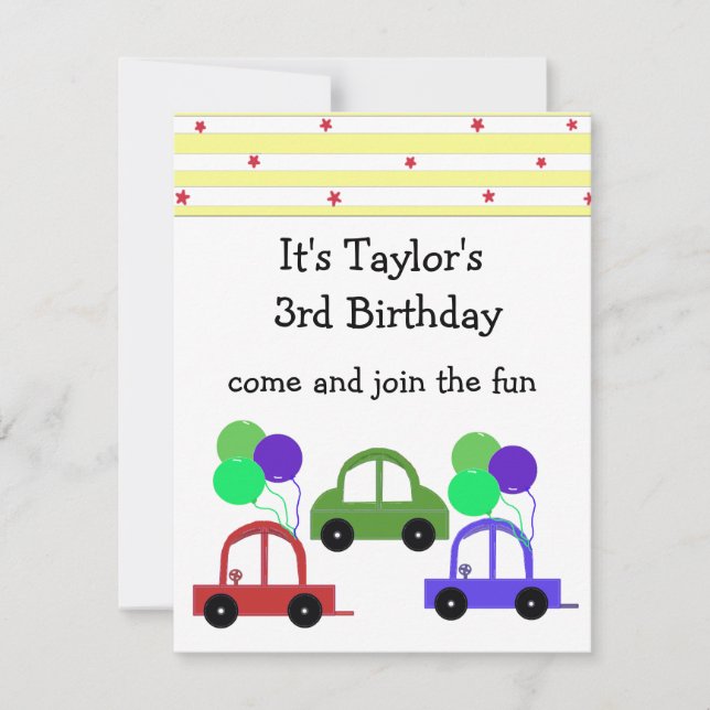 Cool Cars Birthday Invitation (Front)