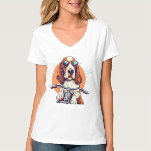 Cool cartoon basset hound biker T-Shirt