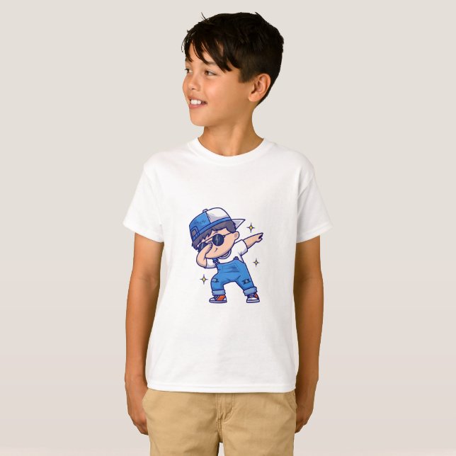 Cool Cartoon Boy Dabbing – Trendy Kids’ Streetwear T-Shirt (Front Full)