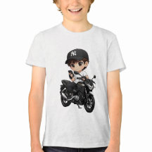 Cool Cartoon Boy on Motorcycle Kids T-Shirt