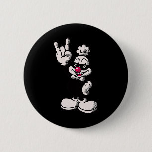 Cool Cartoon Chicken Retro Rooster Rock Hand Sign 6 Cm Round Badge