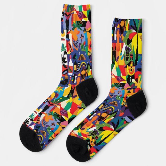Cool Cartoon Colourful Tropical Personalised Kid Socks (Left)
