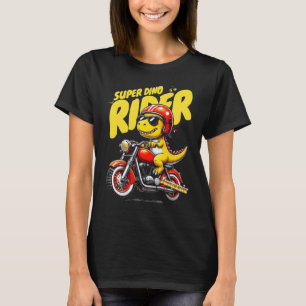 Cool Cartoon Dino on a Motorcycle Adventure T-Shirt
