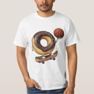 Cool Cartoon Doughnut Skateboarding with a Basketb T-Shirt