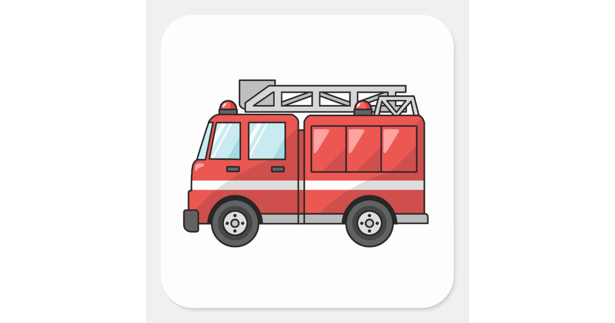 Cool Cartoon Fire Truck/Engine Square Sticker | Zazzle