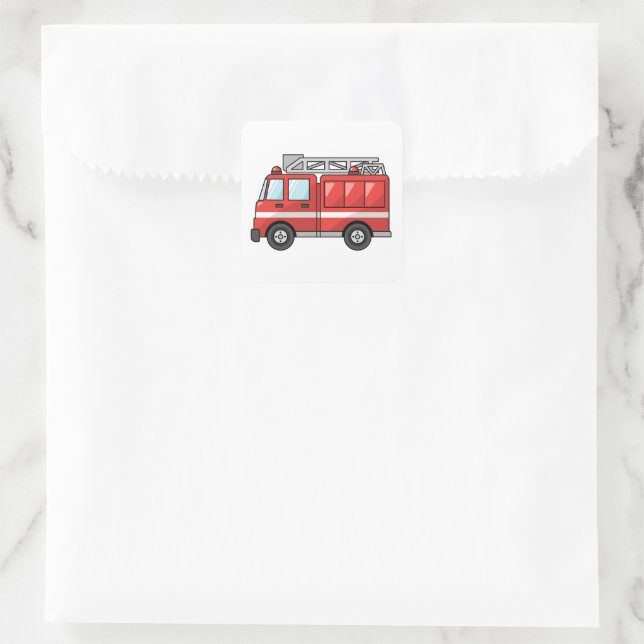 Cool Cartoon Fire Truck/Engine Square Sticker Zazzle