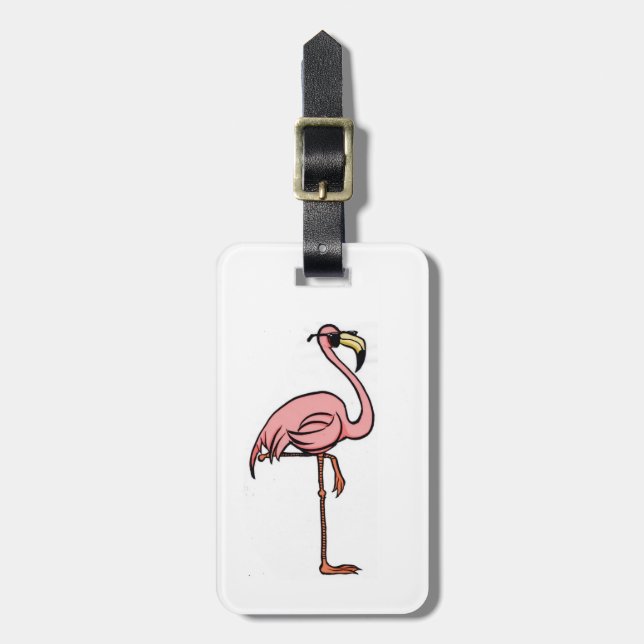 Cool cartoon flamingo luggage tag (Front Vertical)