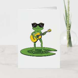Cool Cartoon Frog Playing Guitar Illustration Foil Greeting Card