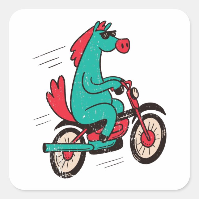 Cool Cartoon Horse Bicycle Square Sticker (Front)