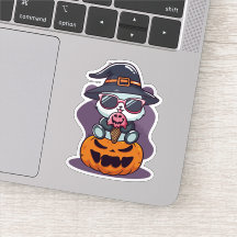 Cool Cartoon Panda Sat On Pumpkin Sticker