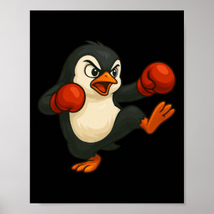 Cool Cartoon Penguin Boxer Kickboxing Poster