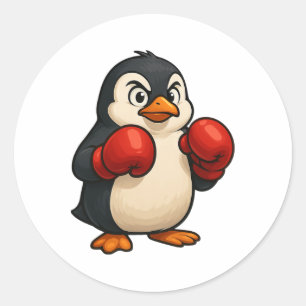 Cool Cartoon Penguin Boxer Sports Design Classic Round Sticker
