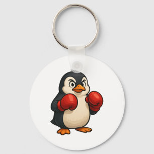 Cool Cartoon Penguin Boxer Sports Design Key Ring
